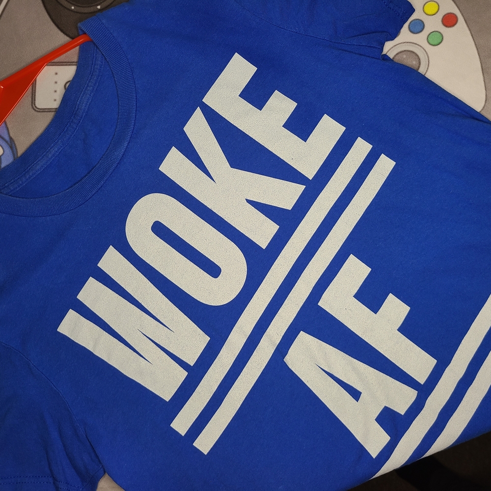 Blue Graphic T-Shirt with Bold White Print